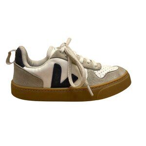 Veja Kids White & Gray Suede & Faux Leather Lace-Up Low-Top Sneakers Size 12